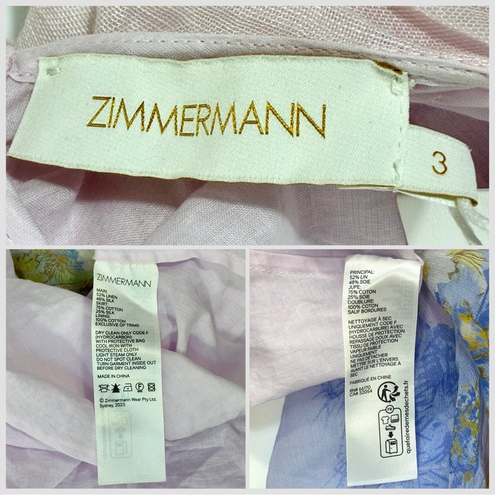 Zimmermann Floral Ruffle Linen & Silk Gown Maxi Dress Blue Meadow US 10 NWT - Picture 6 of 14